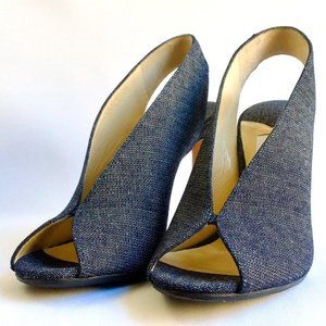 Jimmy Choo Shar Denim Split Slingback Sandals NWT Sole Protected